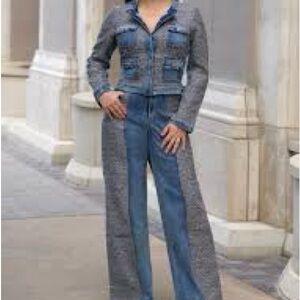 Denim and Tweed Textured Blue Jean Set